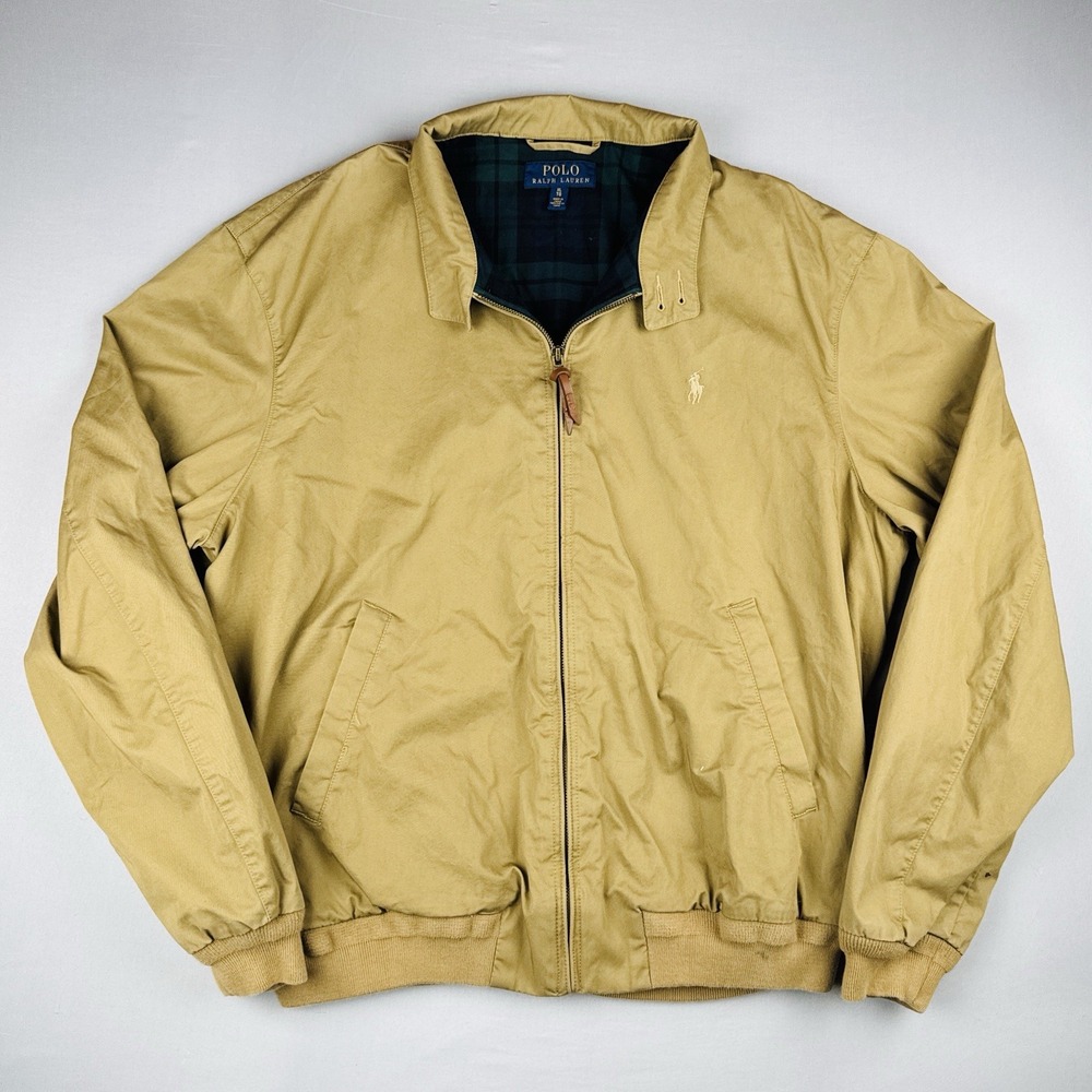 Polo Ralph Lauren Harrington Jacket Mens XL Khaki Plaid Lined Full Zip